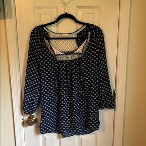 Rewind Boho Blue 3/4 Sleeve Relaxed Blouse